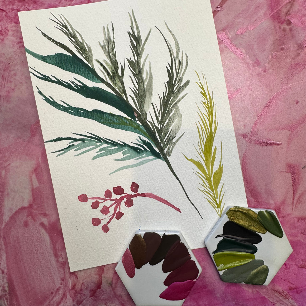 #tracibautistaCOLOR LUMINOUS WINTER botanicals handcrafted watercolors mini collection {travel swatch tile 2-set}