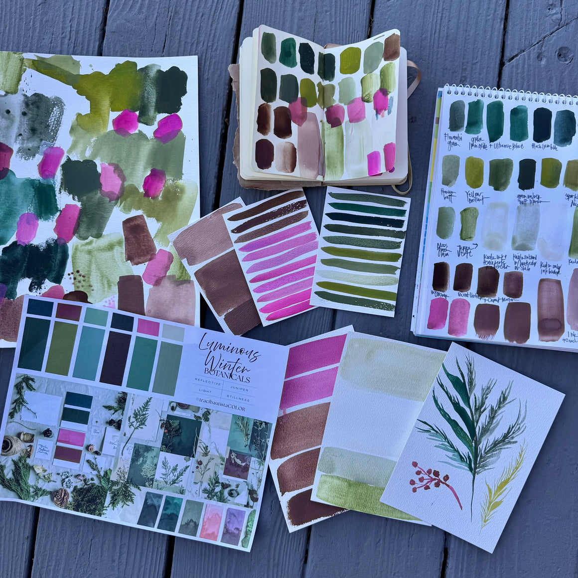 #tracibautistaCOLOR LUMINOUS WINTER botanicals handcrafted watercolors mini collection {travel swatch tile 2-set}